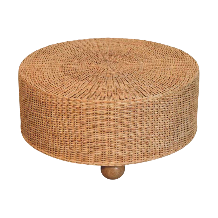 Serafina Woven Drum Table with Ball Feet, three-quarter view showing the full profile.