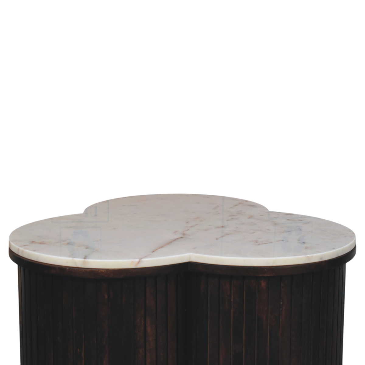Siena Marble Coffee Table in Espresso, side view showing the depth.