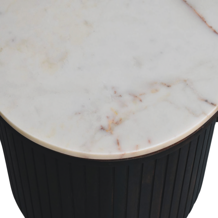 Close view of the top on the Siena Marble Coffee Table in Espresso.