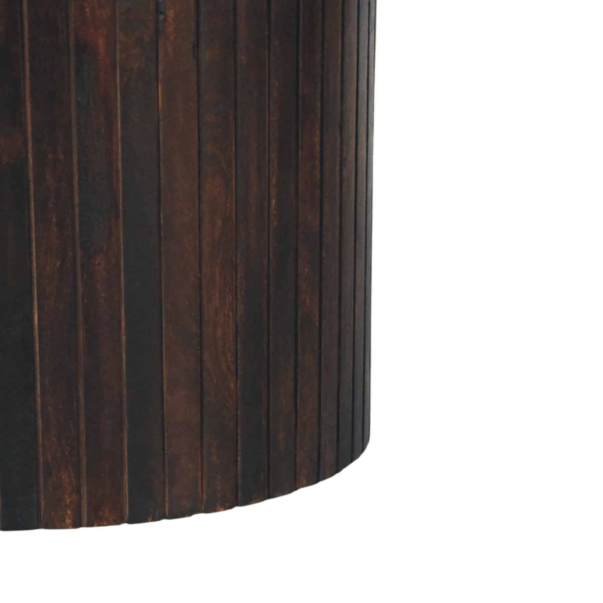 Close view of the base on the Siena Marble Coffee Table in Espresso.