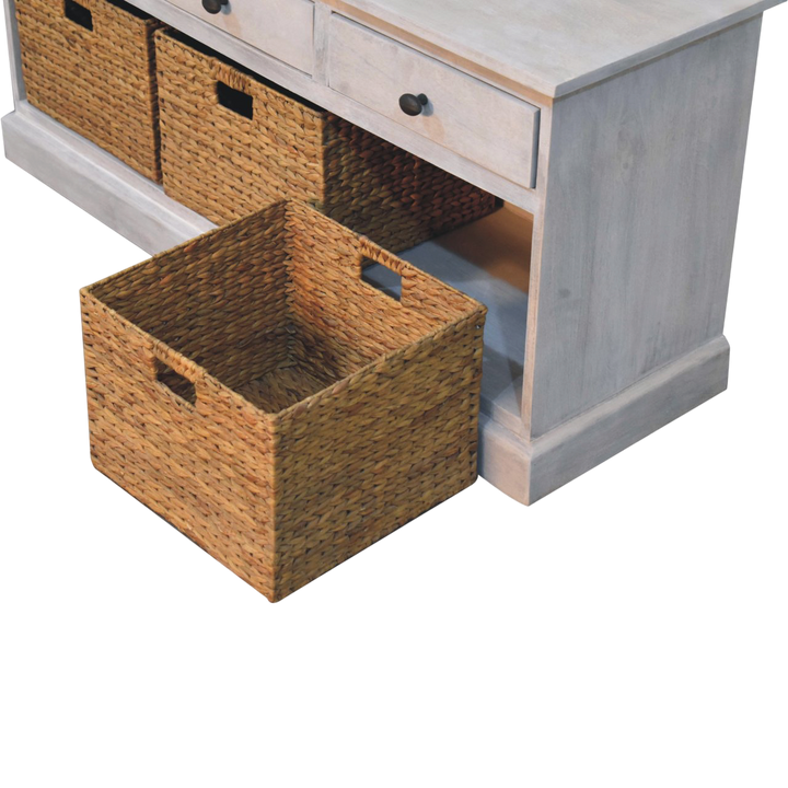 Close view of the weave on the Sigtuna Basket Media Unit in Stone.