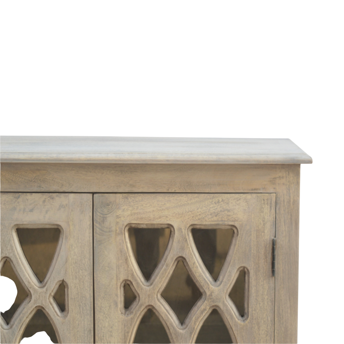 Close view of the top on the Sigtuna Compact Glazed Sideboard in Stone.