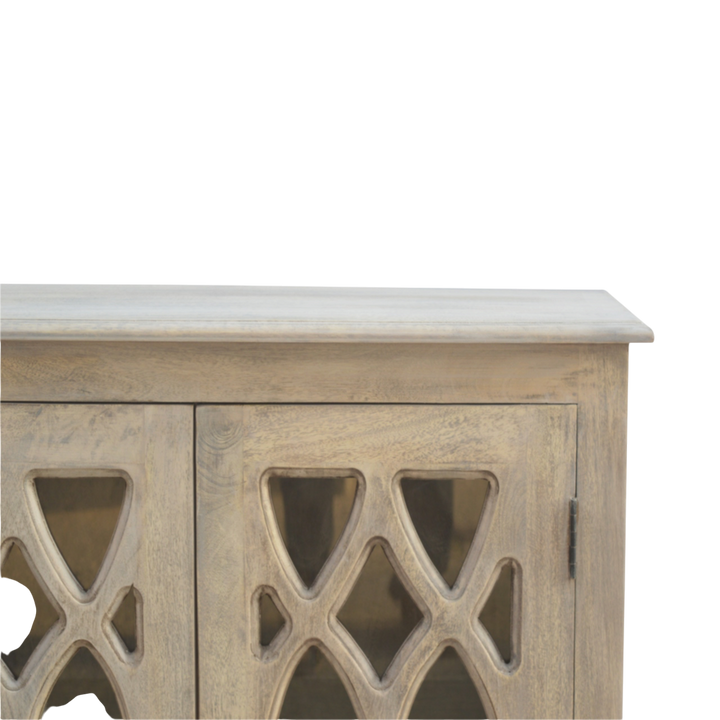 Close view of the top on the Sigtuna Compact Glazed Sideboard in Stone.