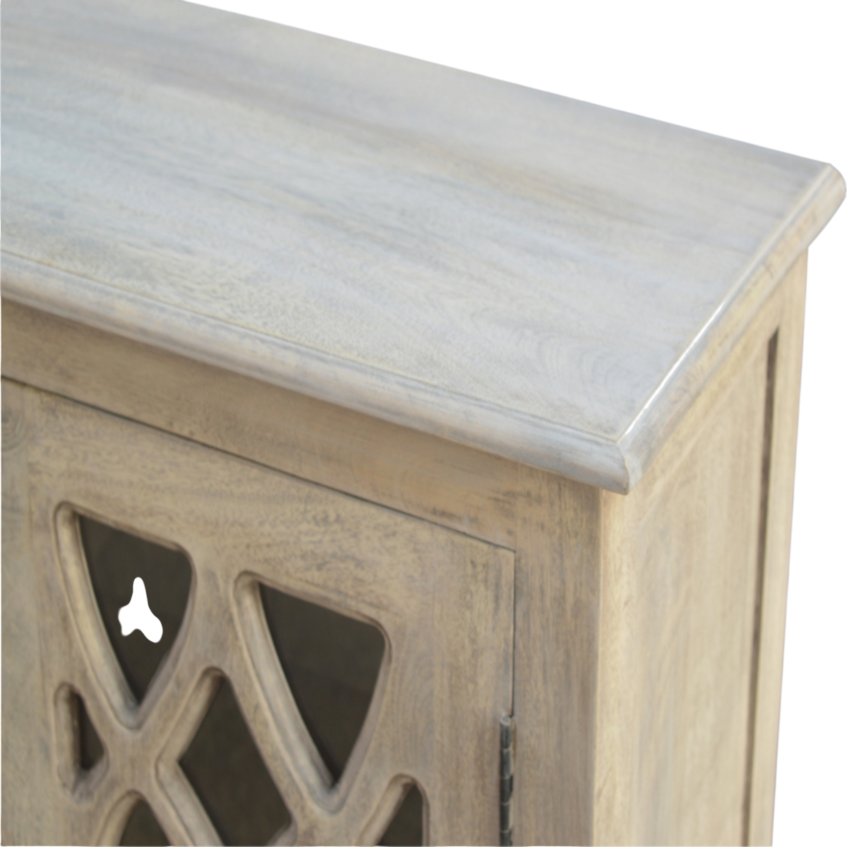 Close view of the edge on the Sigtuna Compact Glazed Sideboard in Stone.