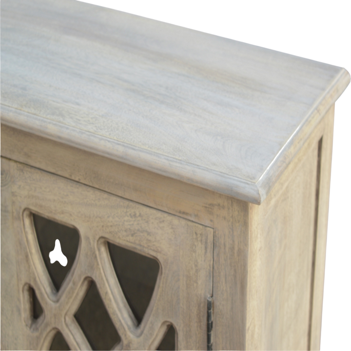Close view of the edge on the Sigtuna Compact Glazed Sideboard in Stone.