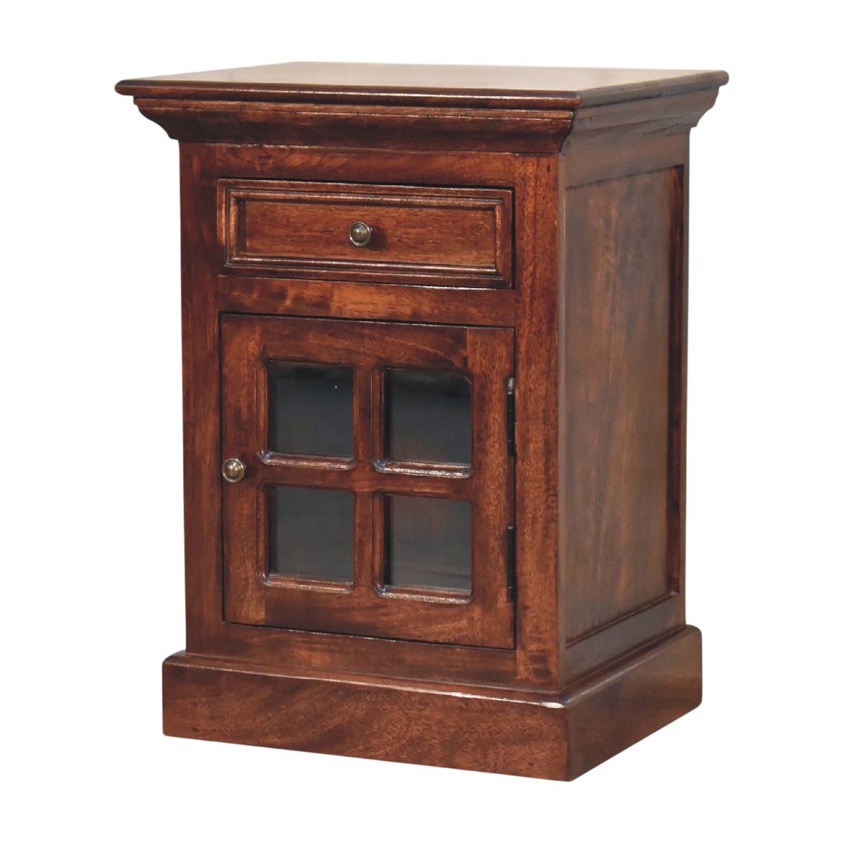 Sigtuna Glazed Bedside Cabinet in Russet, three-quarter view showing the full profile.
