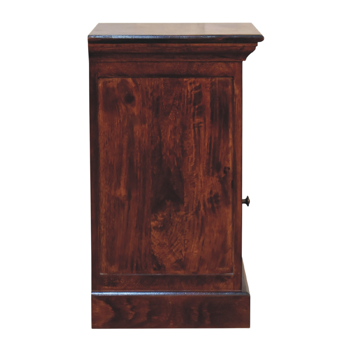 Sigtuna Glazed Bedside Cabinet in Russet, side view showing the depth.