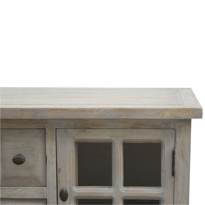 Close view of the glazing on the Sigtuna Glazed Console Table in Stone.