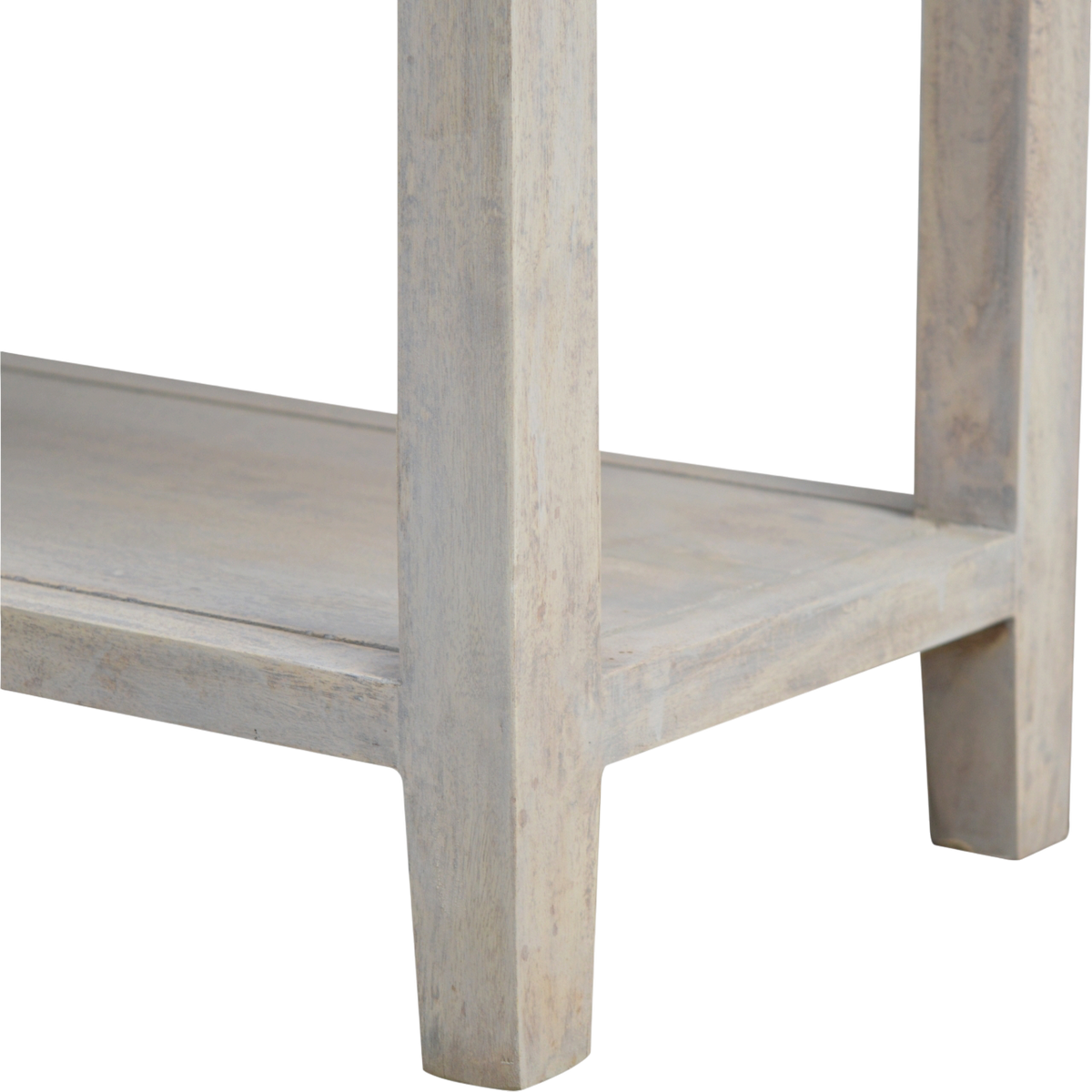 Close view of the legs on the Sigtuna Glazed Console Table in Stone.