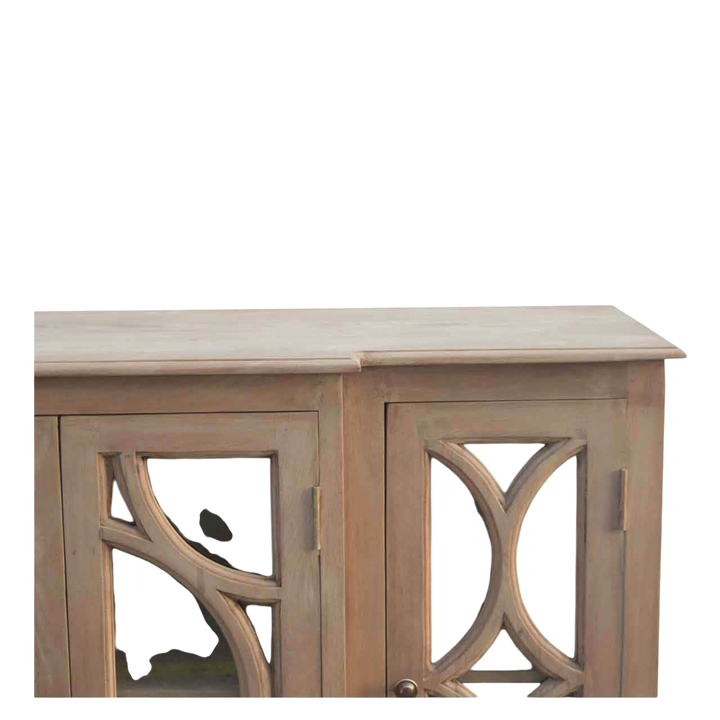 Sigtuna Glazed Media Unit in Salt, shown with the doors open.