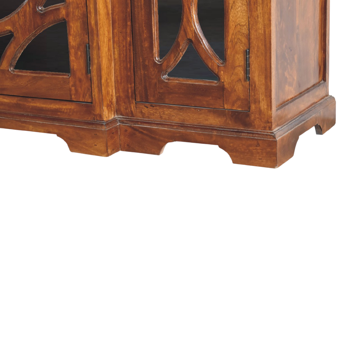 Close view of the base on the Sigtuna Glazed Sideboard in Chestnut.