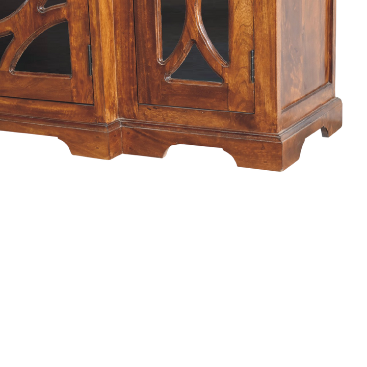 Close view of the base on the Sigtuna Glazed Sideboard in Chestnut.
