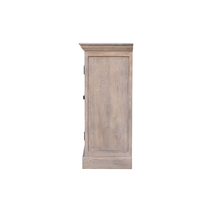 Sigtuna Glazed Sideboard in Stone, side view showing the depth.