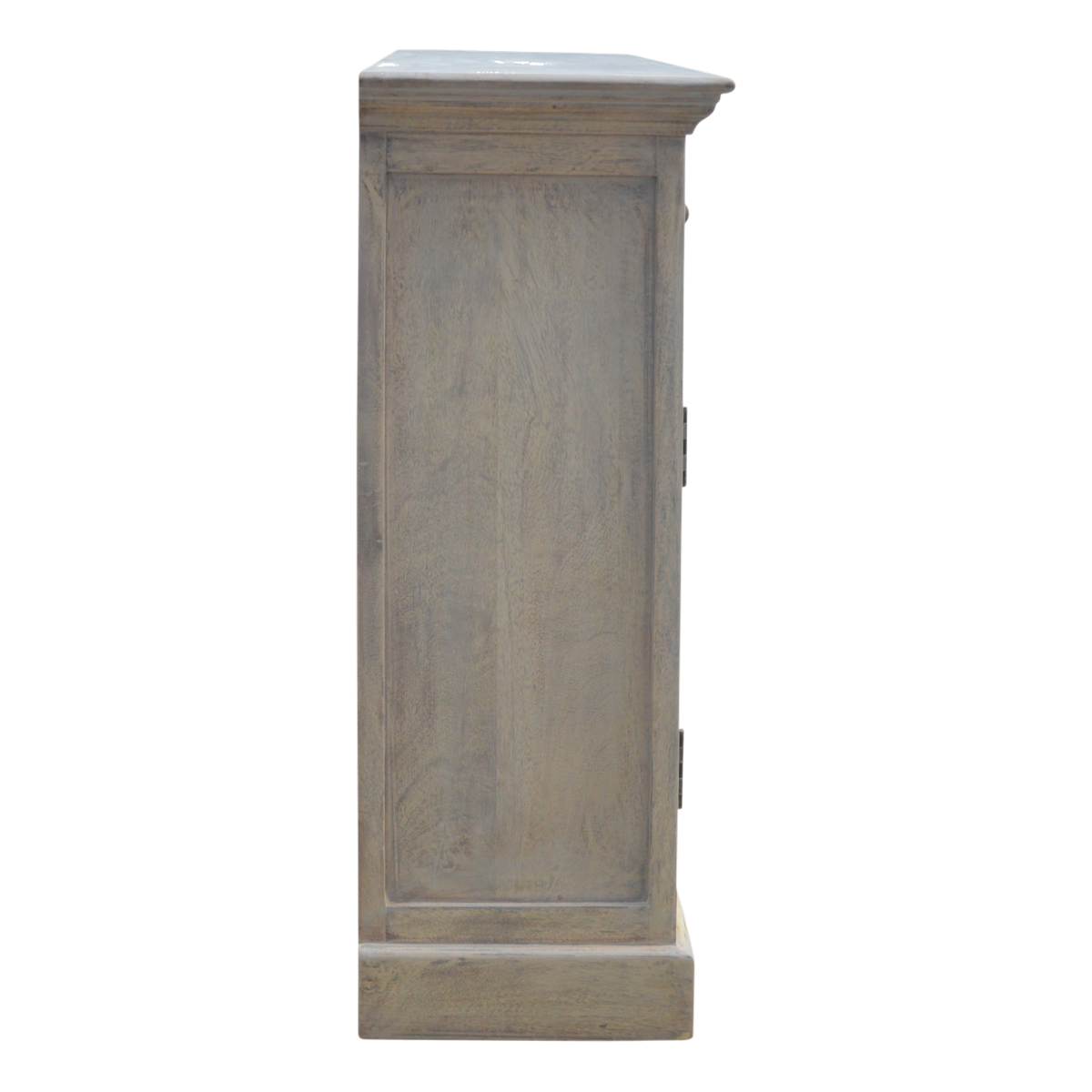 Sigtuna Glazed Sideboard with Drawers in Stone, side view showing the depth.