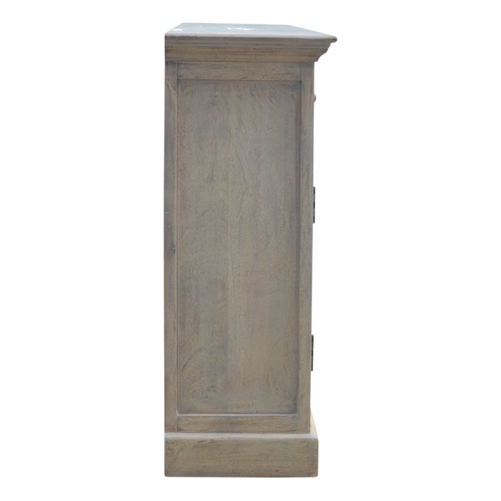 Sigtuna Glazed Sideboard with Drawers in Stone, side view showing the depth.