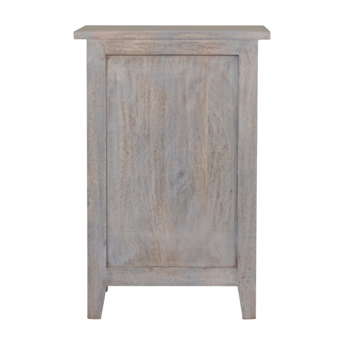 Sigtuna Mini Glazed Bedside Table in Stone, viewed from the back.