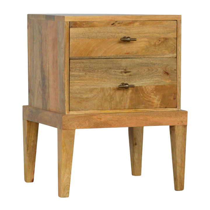 Skagen 2-Drawer Bedside Table in Amber, three-quarter view showing the full profile.