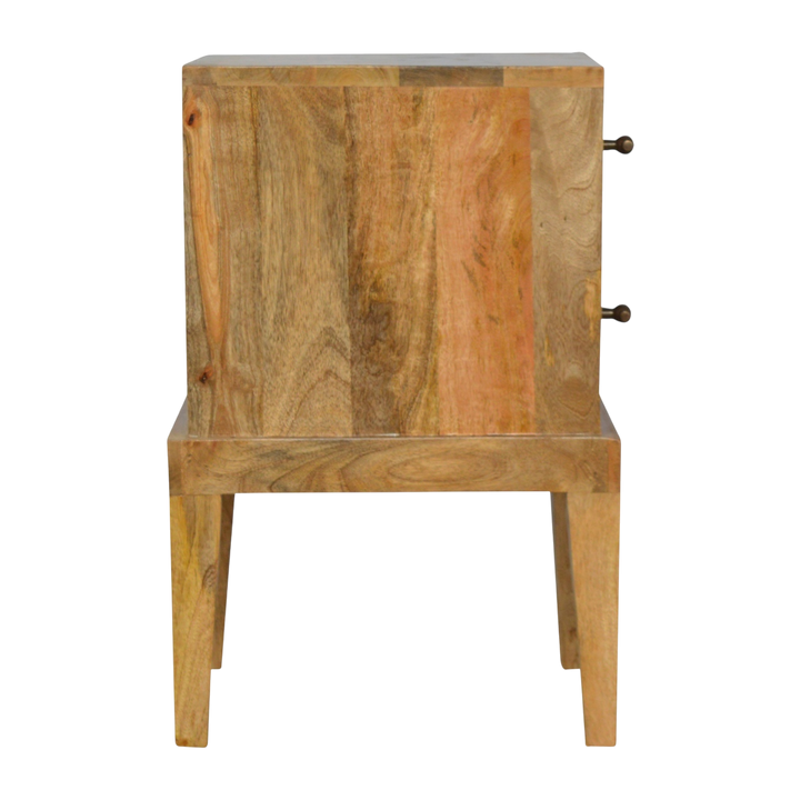 Skagen 2-Drawer Bedside Table in Amber, side view showing the depth.