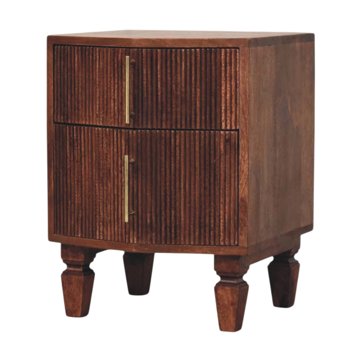 Skagen Fluted Bedside Table in Amber, three-quarter view showing the full profile.