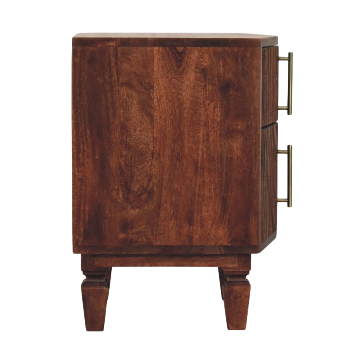 Skagen Fluted Bedside Table in Amber, side view showing the depth.