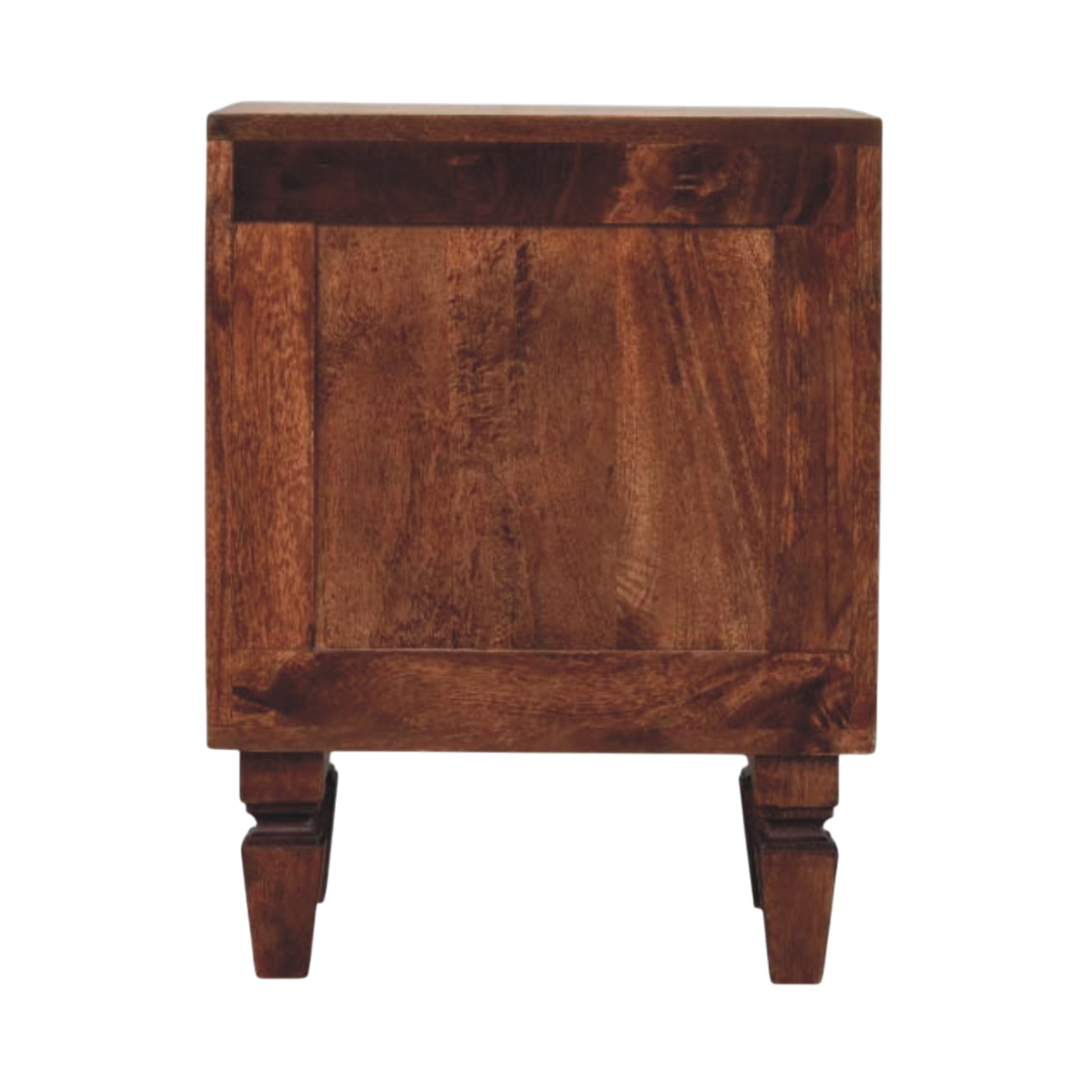 Skagen Fluted Bedside Table in Amber, rear view.