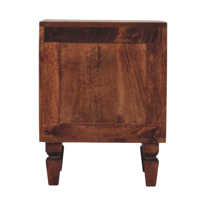Skagen Fluted Bedside Table in Amber, rear view.