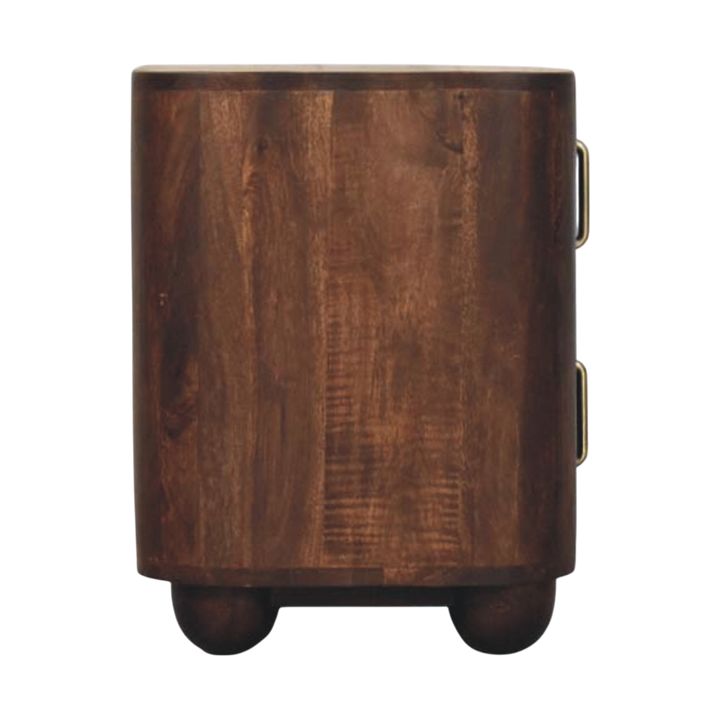 Skagen Fluted Bedside Table in Chestnut, side view showing the depth.