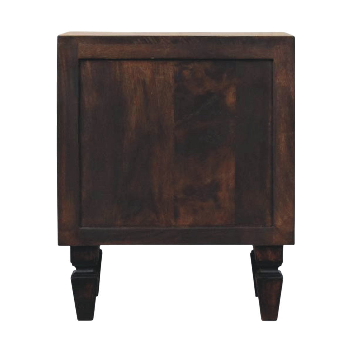Skagen Fluted Bedside Table in Espresso, rear view.