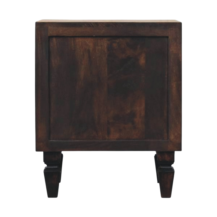 Skagen Fluted Bedside Table in Espresso, rear view.