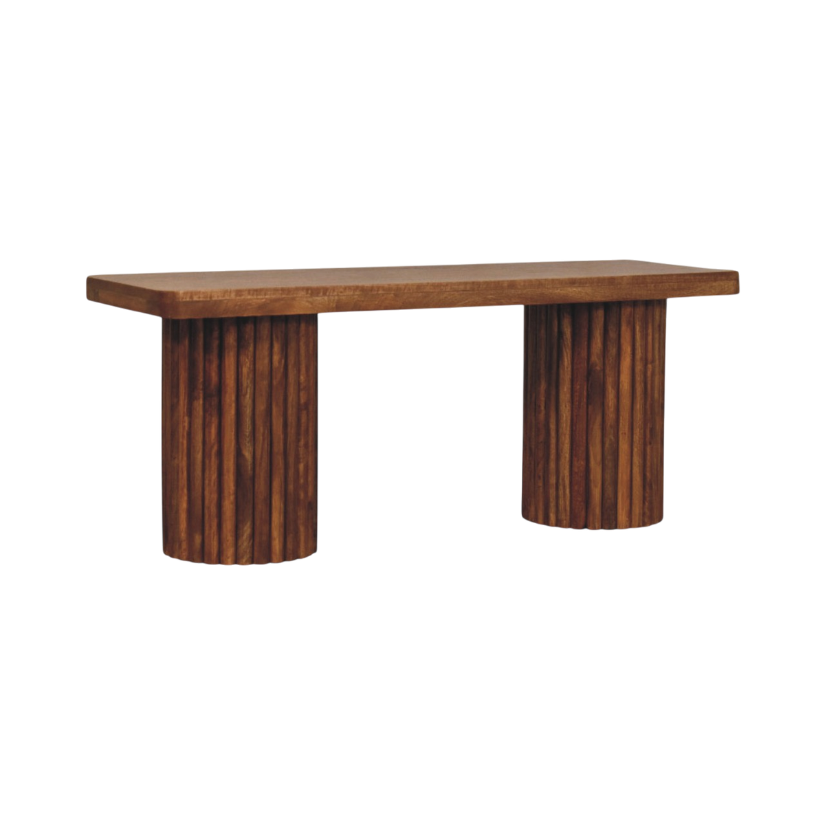 Skagen Fluted Bench in Amber, three-quarter view showing the full profile.