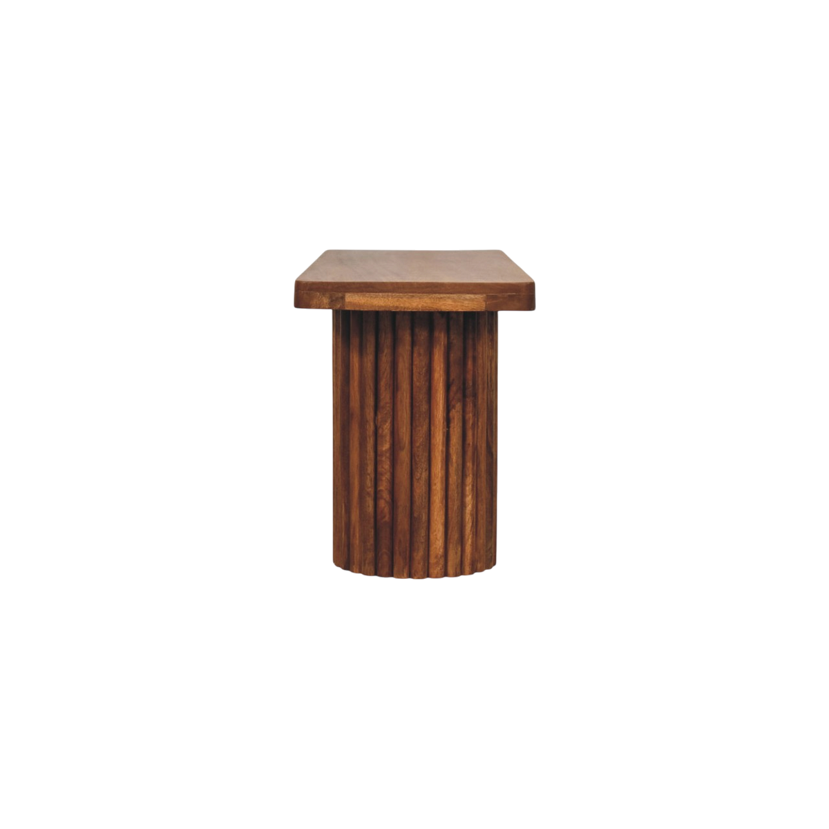 Skagen Fluted Bench in Amber, side view showing the depth.