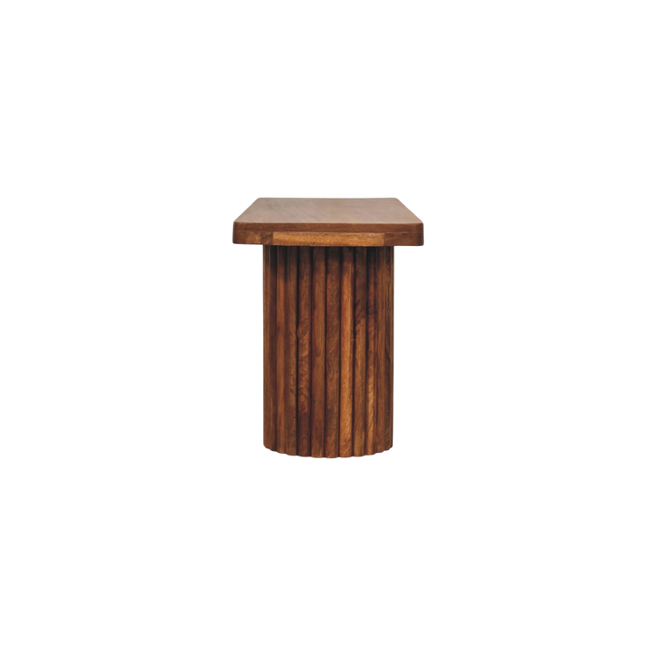 Skagen Fluted Bench in Amber, side view showing the depth.