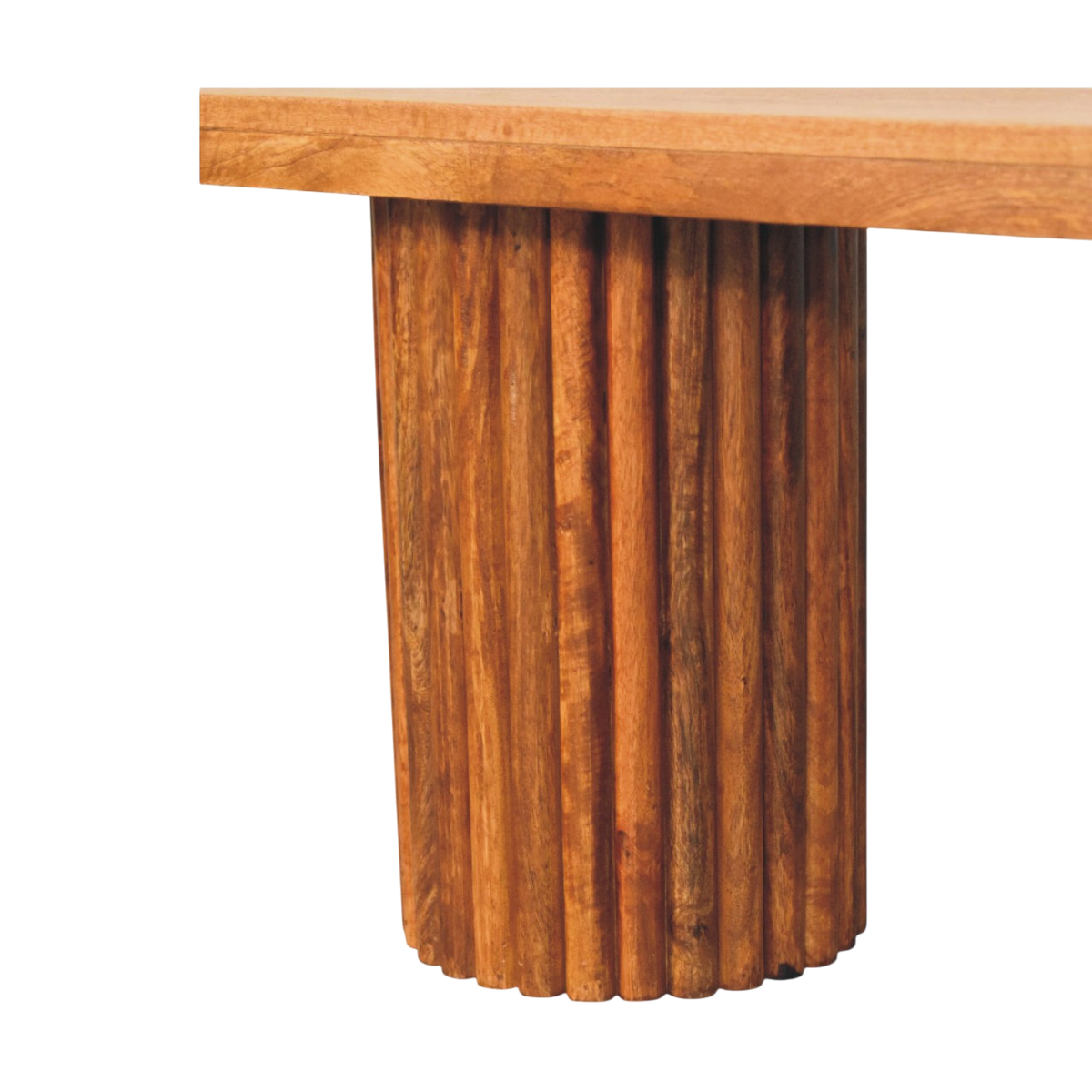 Close view of the base on the Skagen Fluted Bench in Amber.