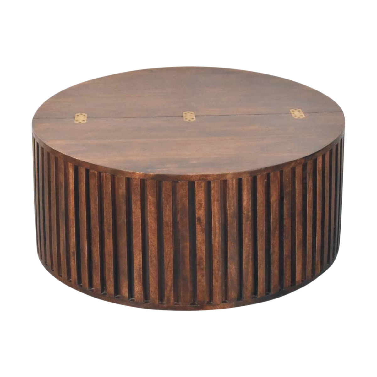 Skagen Fluted Coffee Table in Chestnut, three-quarter view showing the full profile.