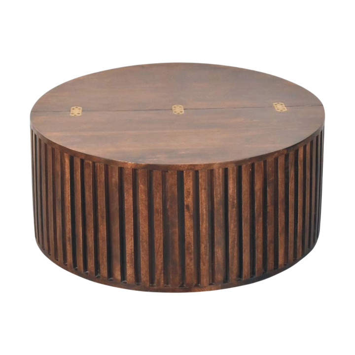 Skagen Fluted Coffee Table in Chestnut, three-quarter view showing the full profile.