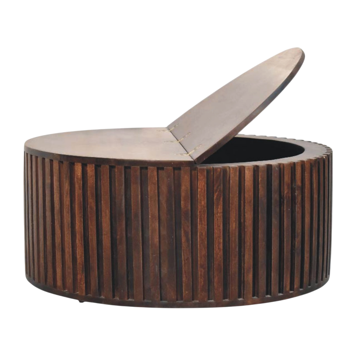 Skagen Fluted Coffee Table in Chestnut, shown with the lid open.