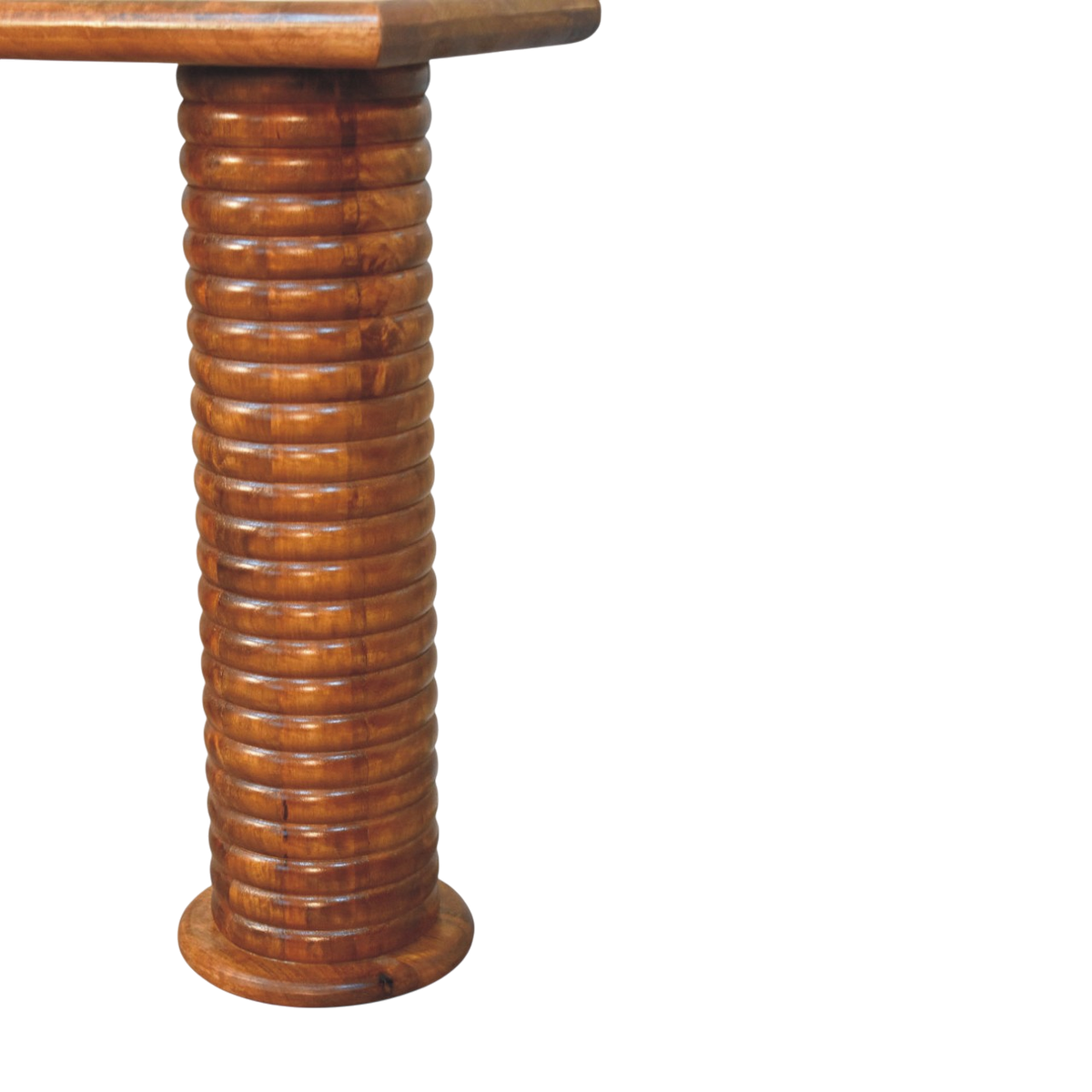 Close view of the turned legs on the Skagen Pillar Console in Amber.