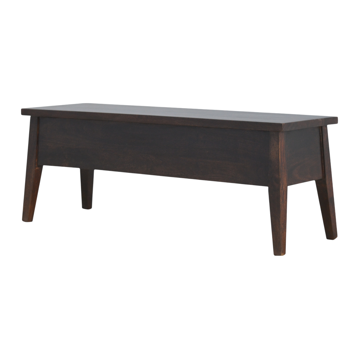 Skagen Storage Bench in Espresso, three-quarter view showing the full profile.