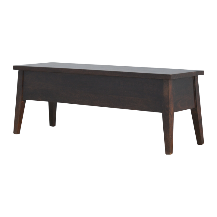 Skagen Storage Bench in Espresso, three-quarter view showing the full profile.