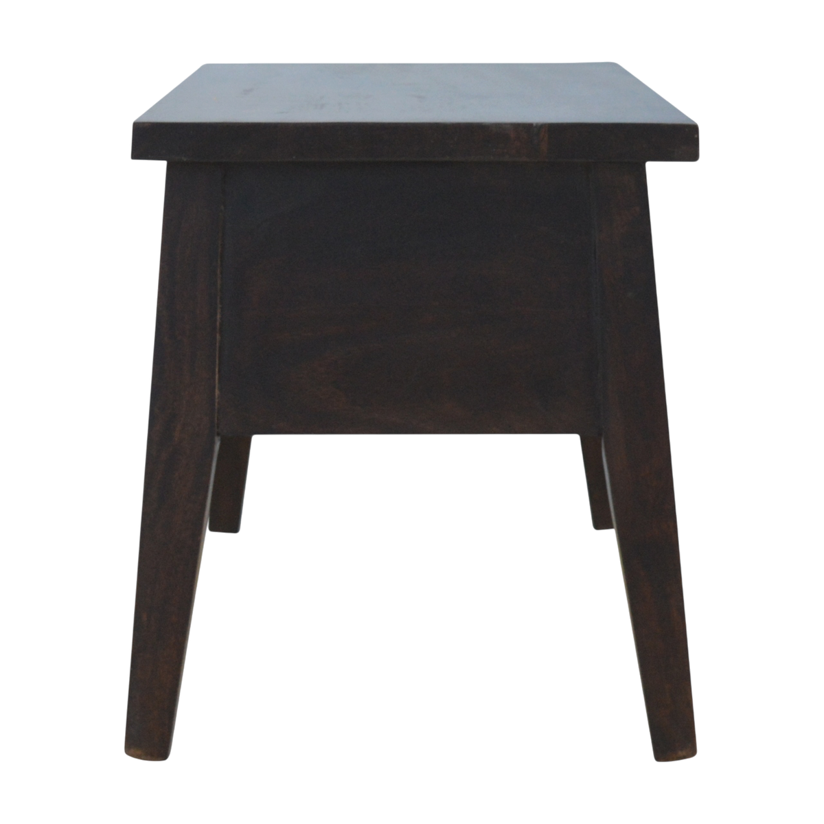 Skagen Storage Bench in Espresso, side view showing the depth.
