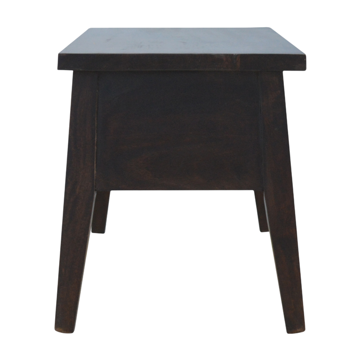 Skagen Storage Bench in Espresso, side view showing the depth.