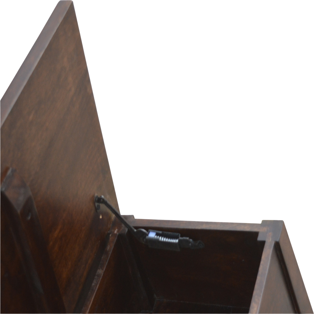 Skagen Storage Bench in Espresso, shown with the lid open.