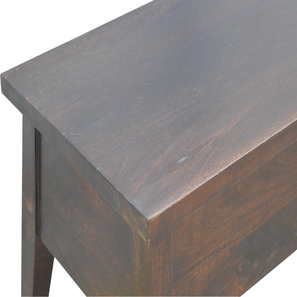 Close view of the top on the Skagen Storage Bench in Espresso.
