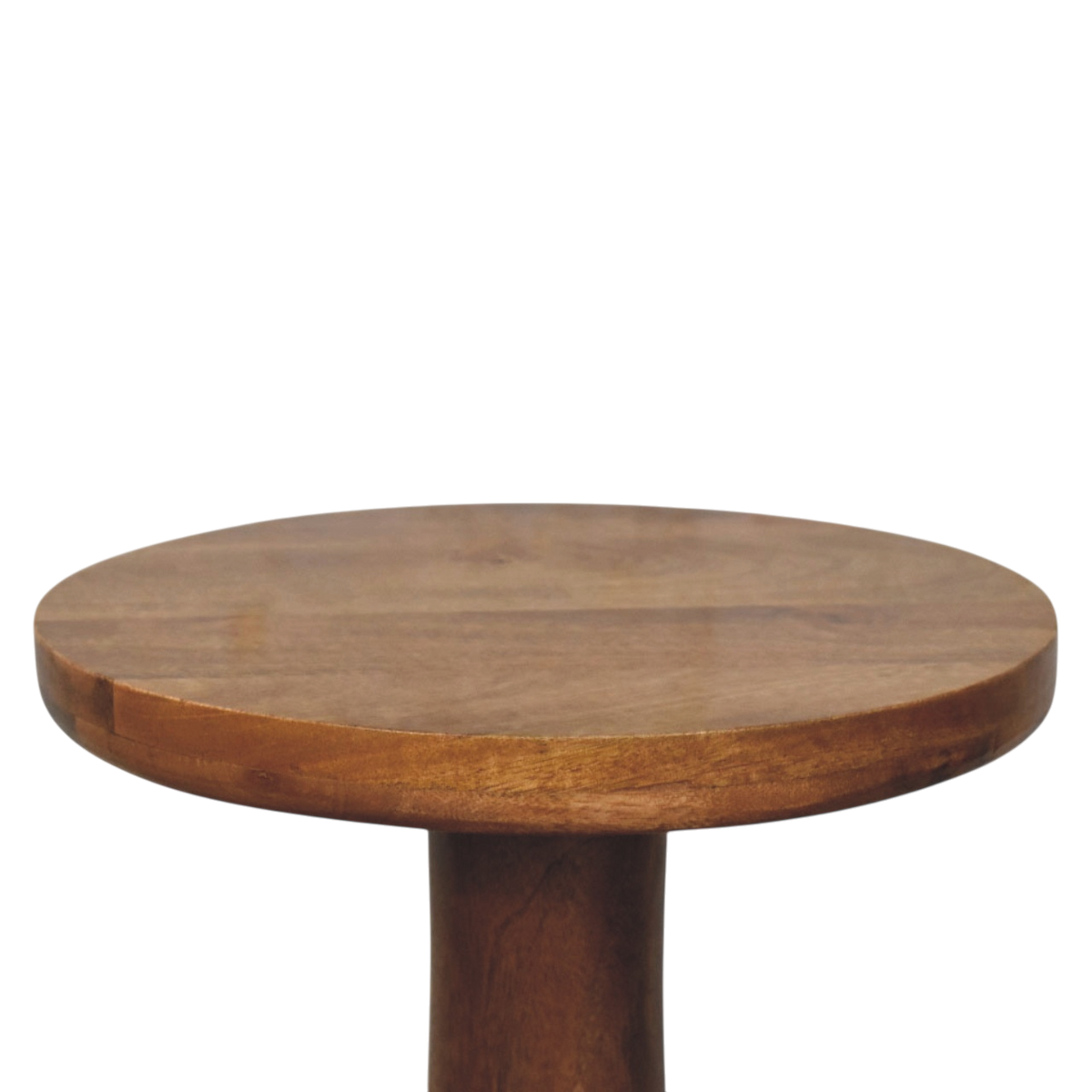 Close view of the top on the Soller Pedestal Drink Table in Amber.