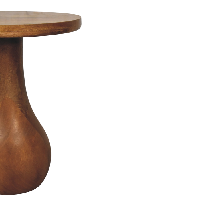 Close view of the strap and buckle on the Soller Pedestal Drink Table in Amber.