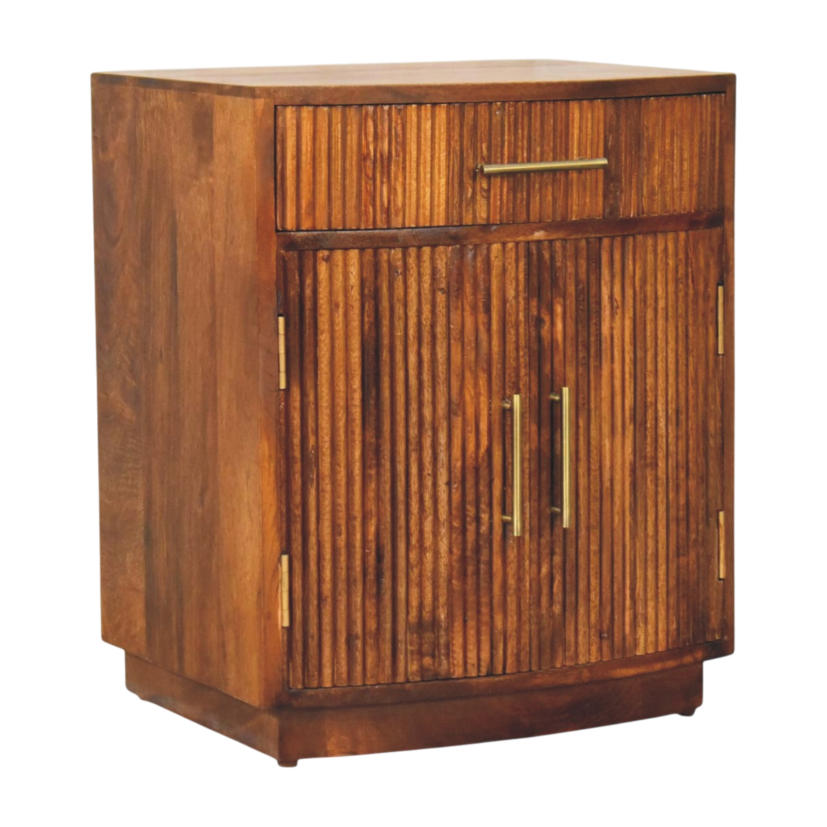 Sorrento Fluted Bedside Cabinet in Chestnut, three-quarter view showing the full profile.