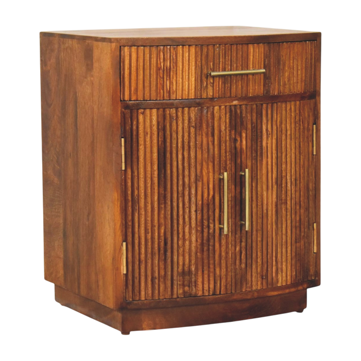 Sorrento Fluted Bedside Cabinet in Chestnut, three-quarter view showing the full profile.