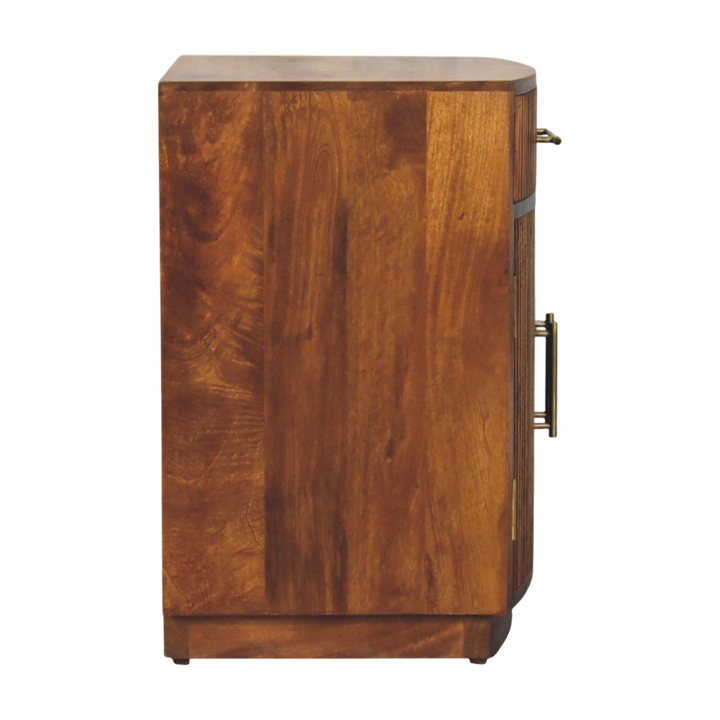Sorrento Fluted Bedside Cabinet in Chestnut, side view showing the depth.