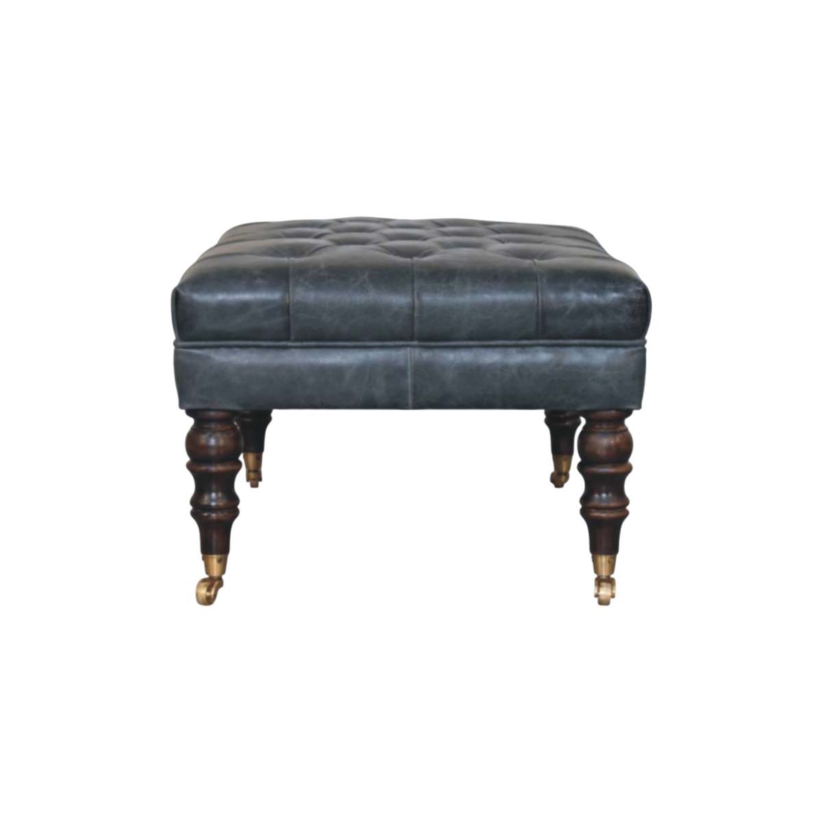 Sussex Leather Bench Ottoman in Slate, side view showing the depth.
