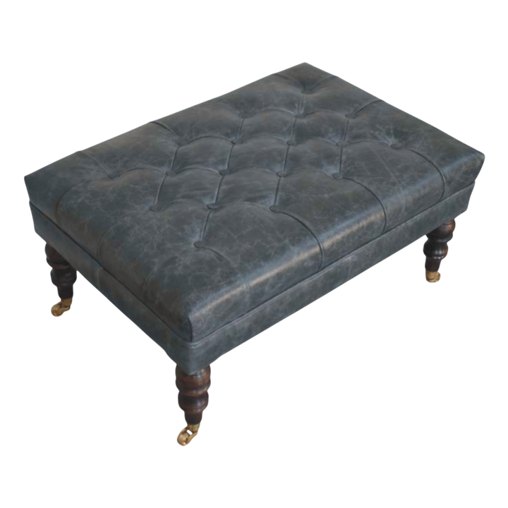 Sussex Leather Bench Ottoman in Slate, shown from above at an angle.